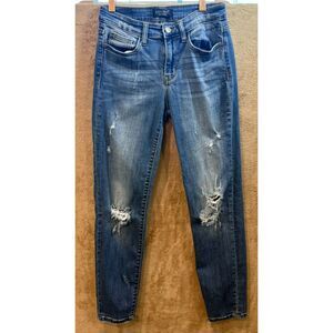 Judy Blue Shredded Knee Distressed Skinny Jeans High Rise Medium Wash 5/27